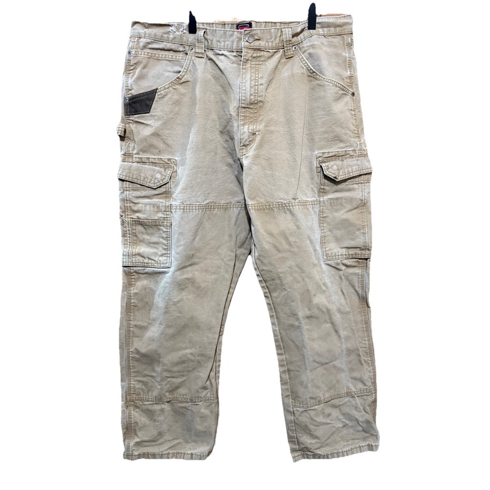 Wrangler Workwear Double Knee Cargo Khaki Duck Canvas Pants Men's 40x30